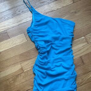 Princess Polly Blue Ruched One-Shoulder Dress size 0.